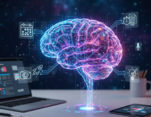 Cérebro estilizado, conectado, dando a ideia sobre as as ferramentas de IA gratuitas que podem existir por aí