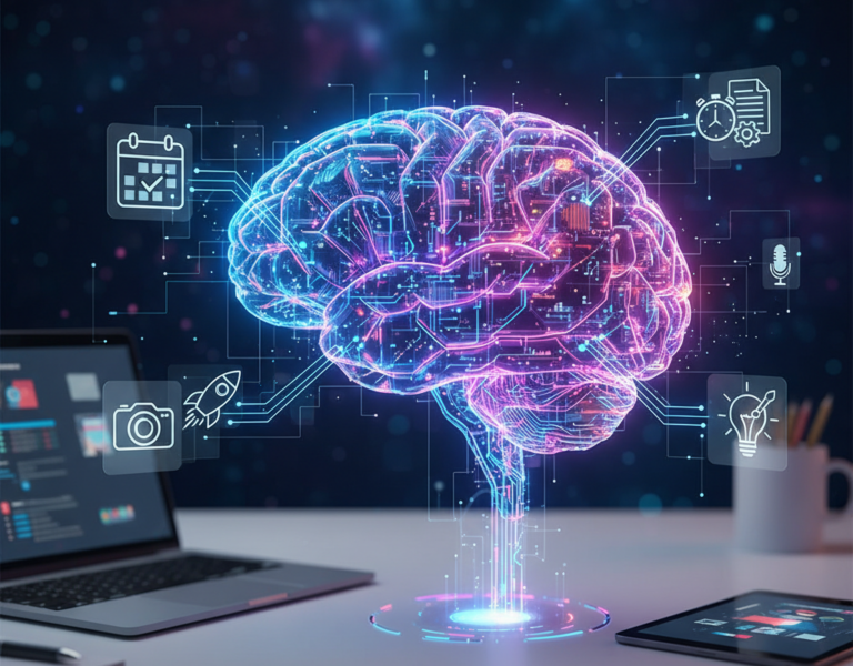 Cérebro estilizado, conectado, dando a ideia sobre as as ferramentas de IA gratuitas que podem existir por aí